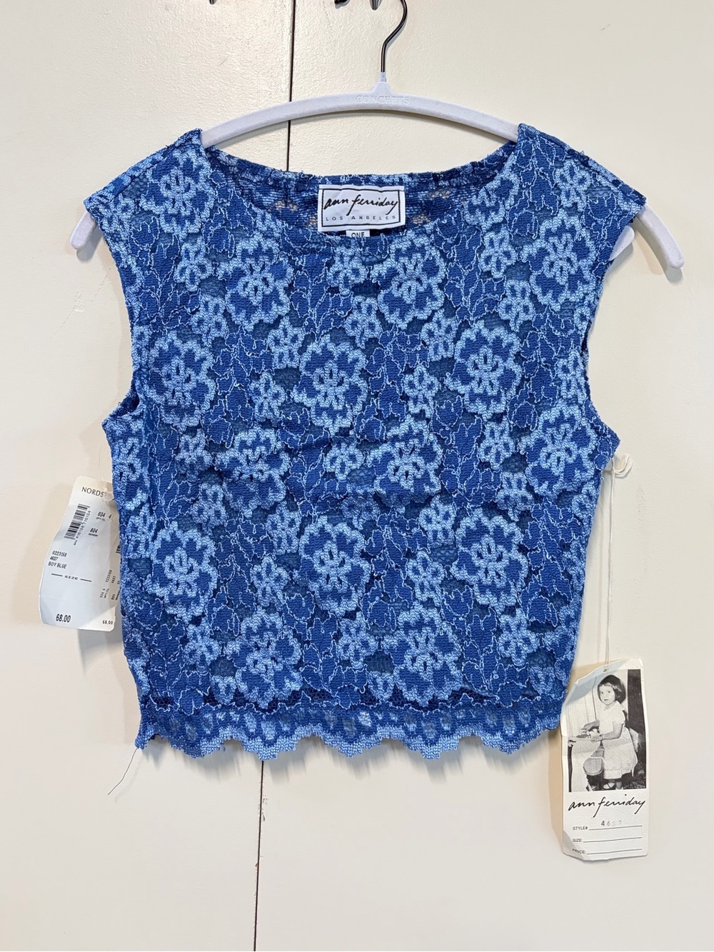 Ann Ferriday Blue Floral Lace Crop Top NWT